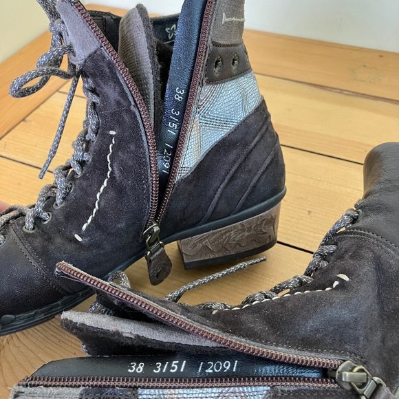 Maciejka Brown Leather Ankle Boots Fleece Lining Side Zip Patchwork Look - Picture 6 of 9